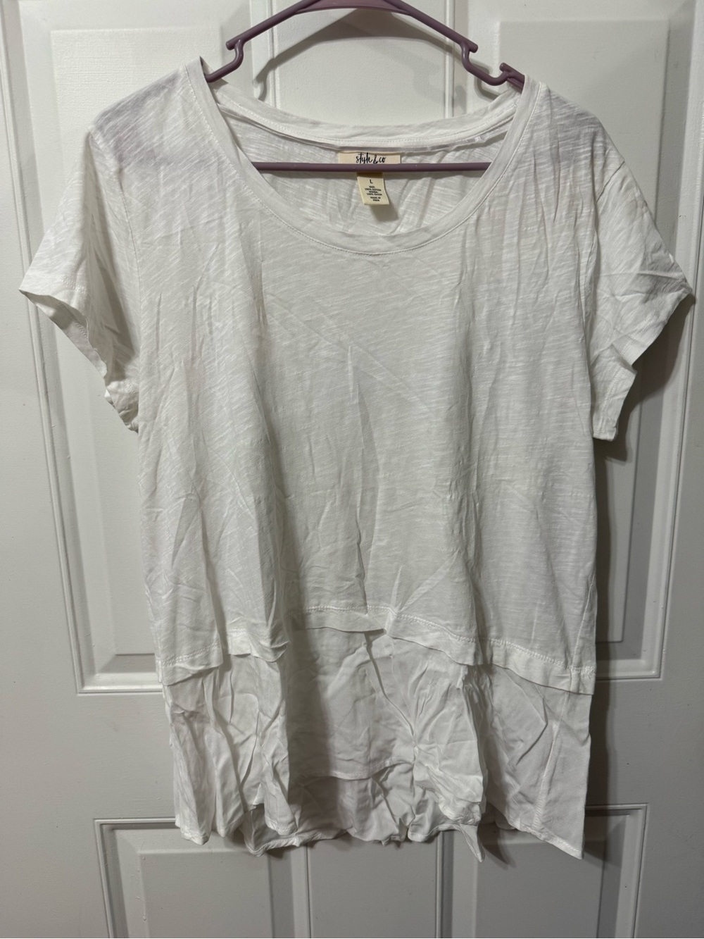 White Short Sleeve Ruffle-Hem Tee